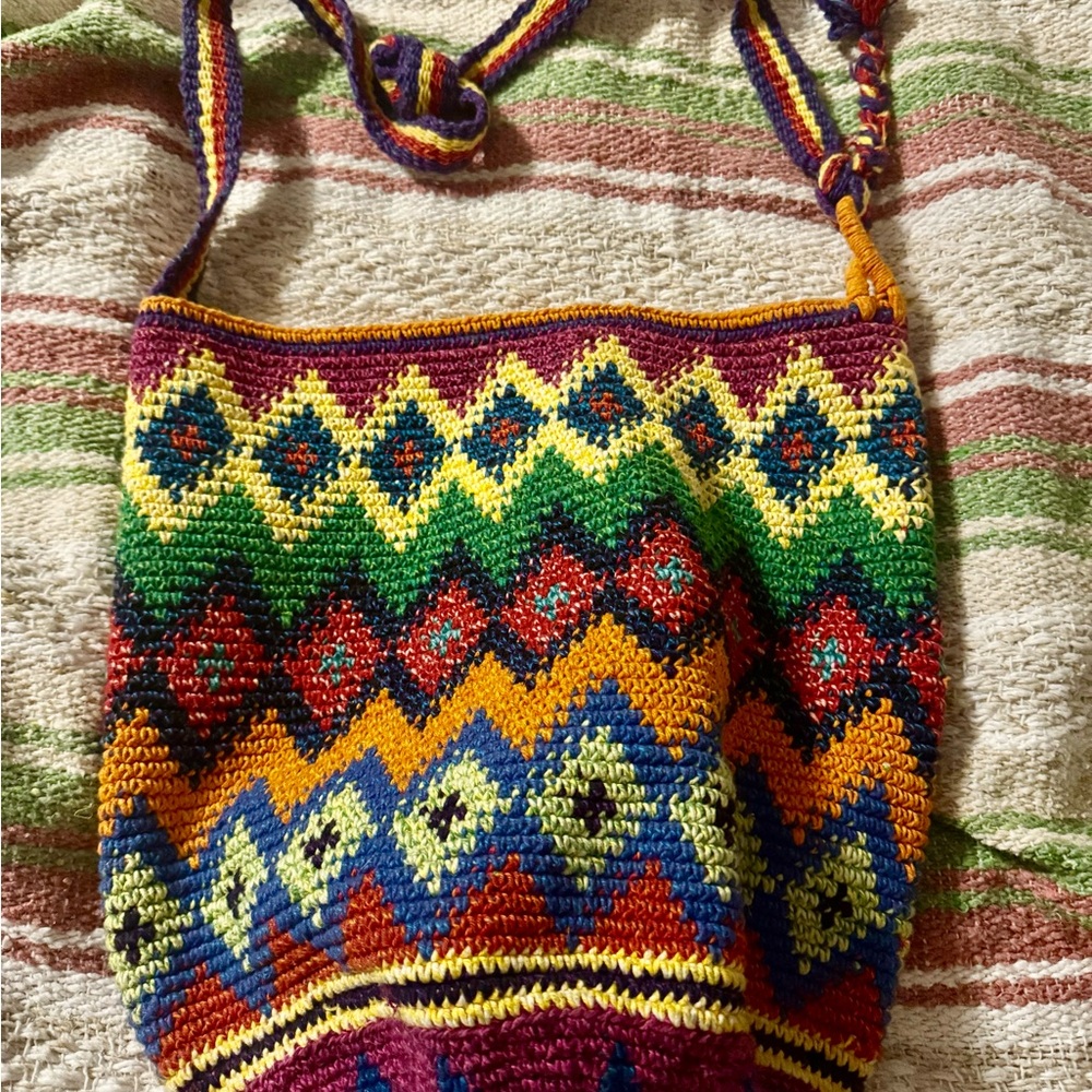 Colorful Patterned Crochet Shoulder Bag